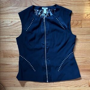 Caché Navy Zip Up Top Vest